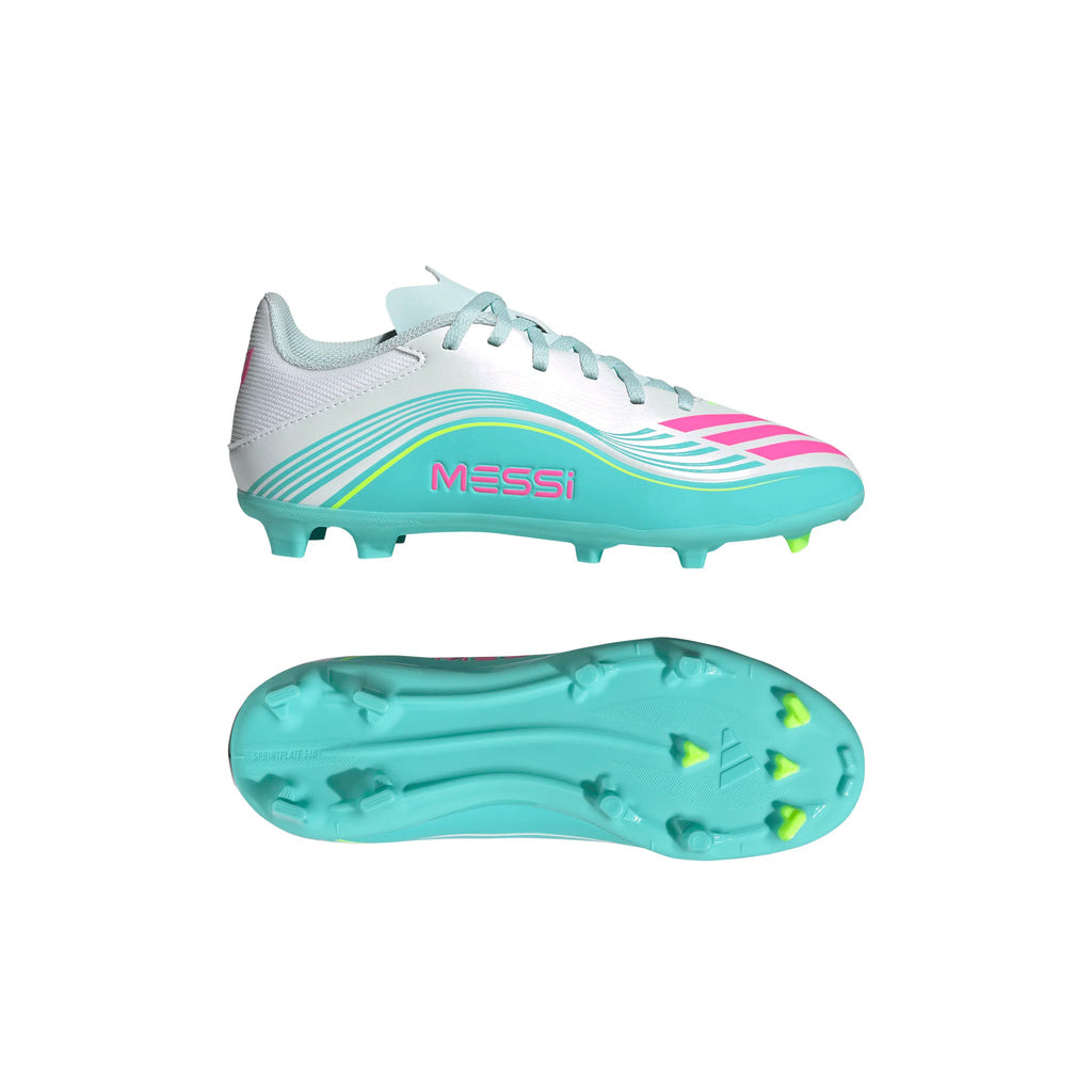 adidas F50 Messi League FG MG Firm Ground Multi Ground Youth Soccer Cleats White Pink Aqua