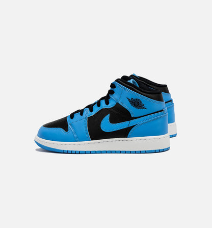 Air Jordan 1 Retro Mid University Blue Grade School Lifestyle Shoe Black Blue