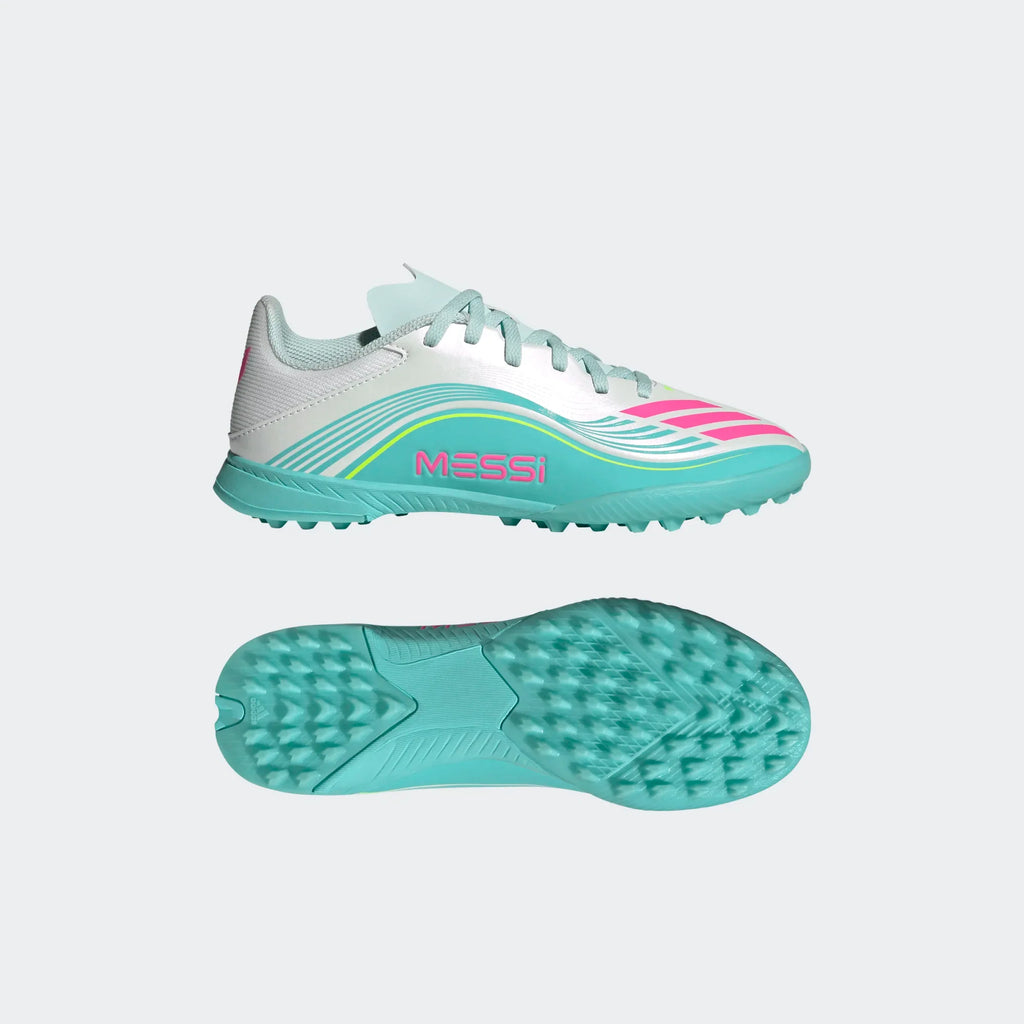adidas F50 Messi League TF Turf Youth Soccer Cleats White Pink Aqua