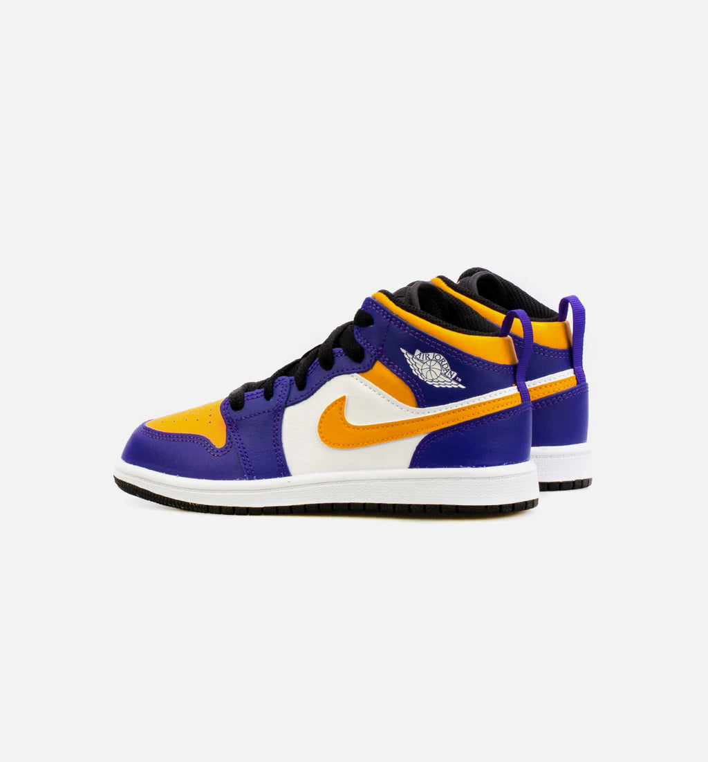 Air Jordan 1 Mid Preschool Lifestyle Shoe Purple Yellow