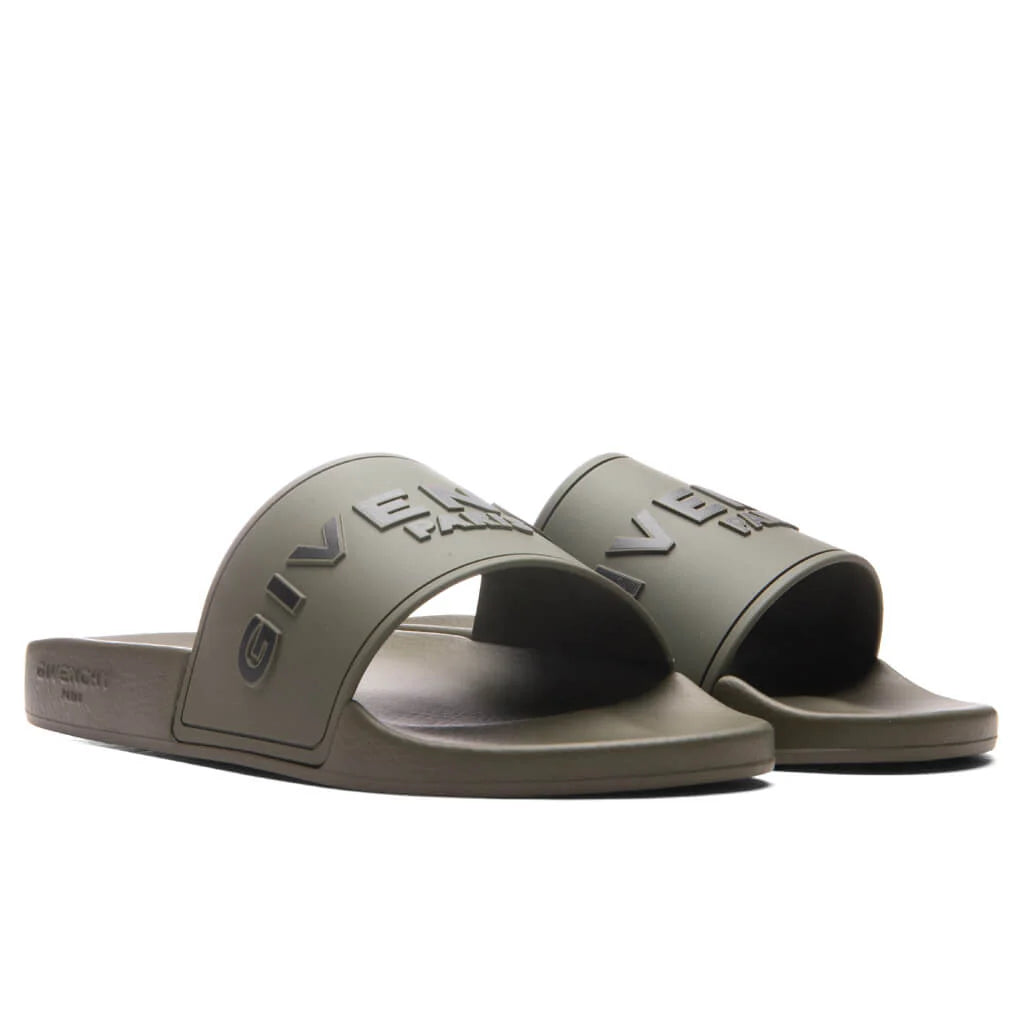 Slide Flat Sandals Khaki