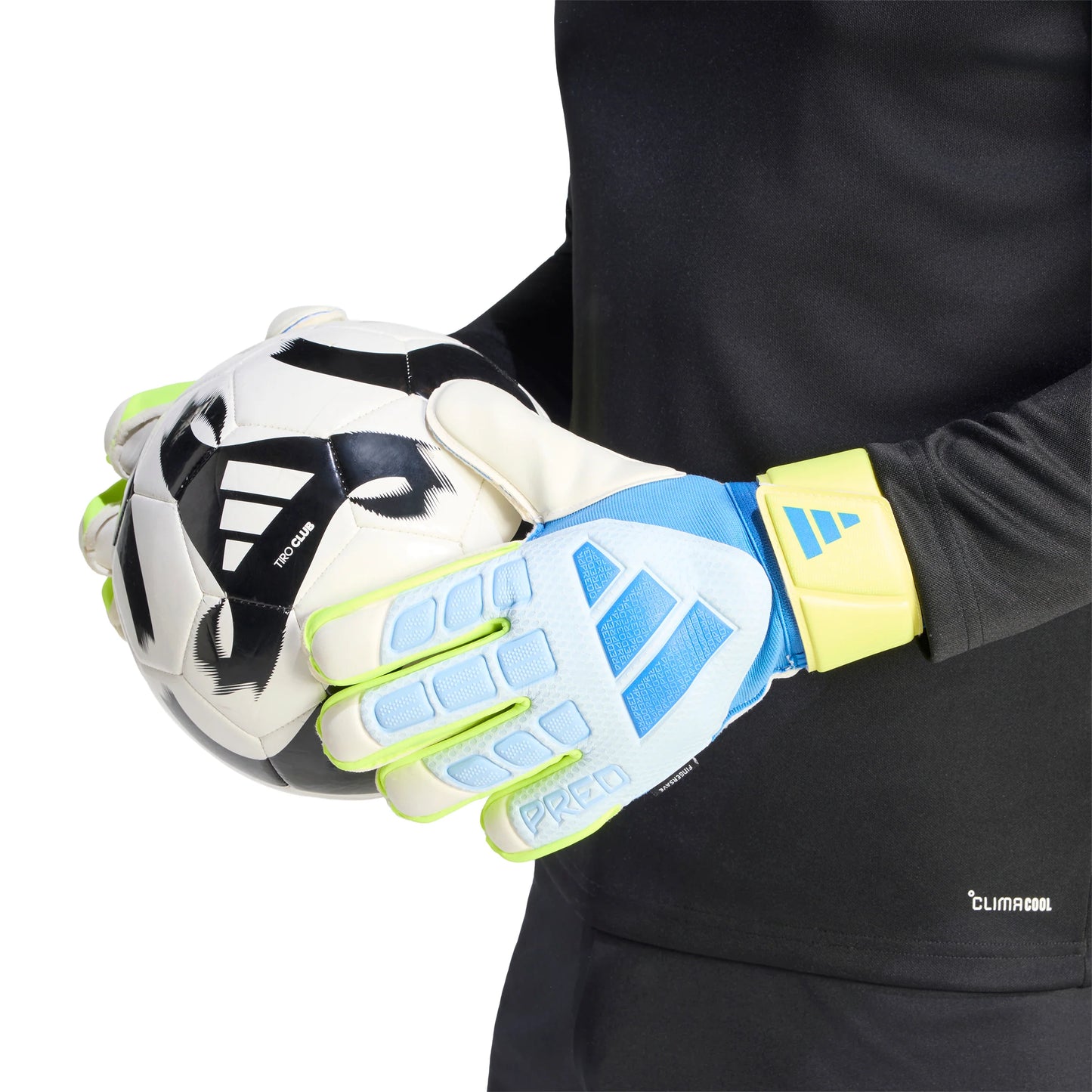 adidas Predator Match Fingersave Goalkeeper Soccer Gloves Sky Blue Yellow