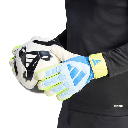 adidas Predator Match Fingersave Goalkeeper Soccer Gloves Sky Blue Yellow