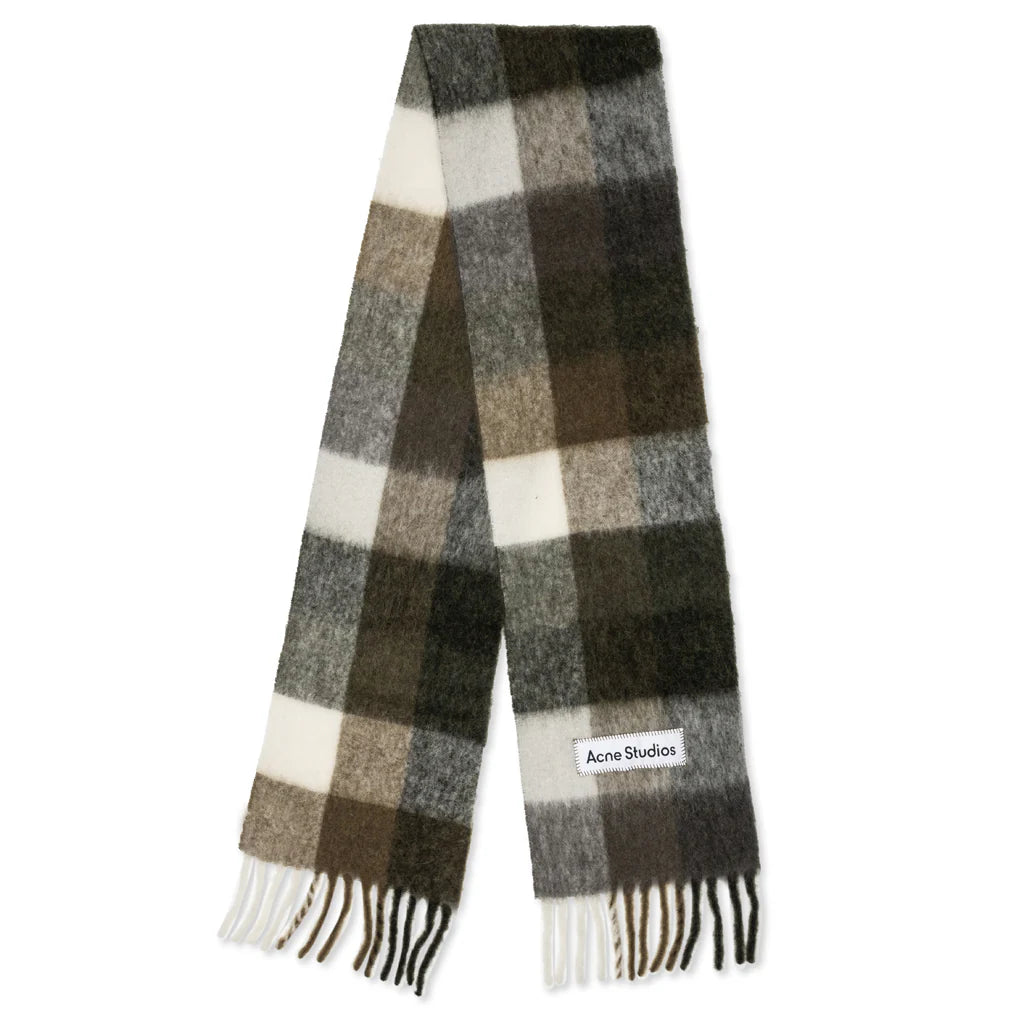 Mohair Checked Scarf Taupe Green Black