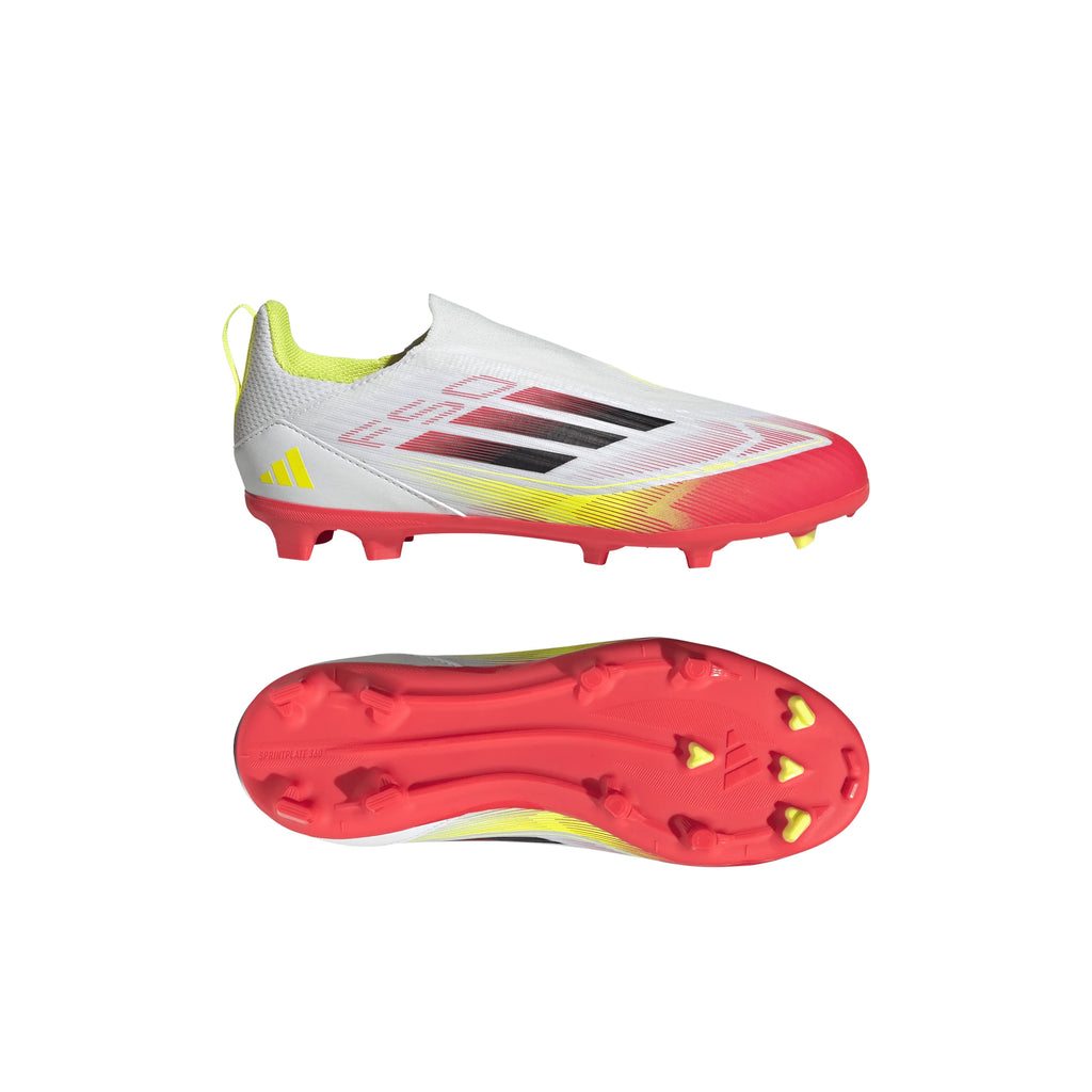 adidas F50 League Laceless FG MG Youth Soccer Cleats White Black Yellow