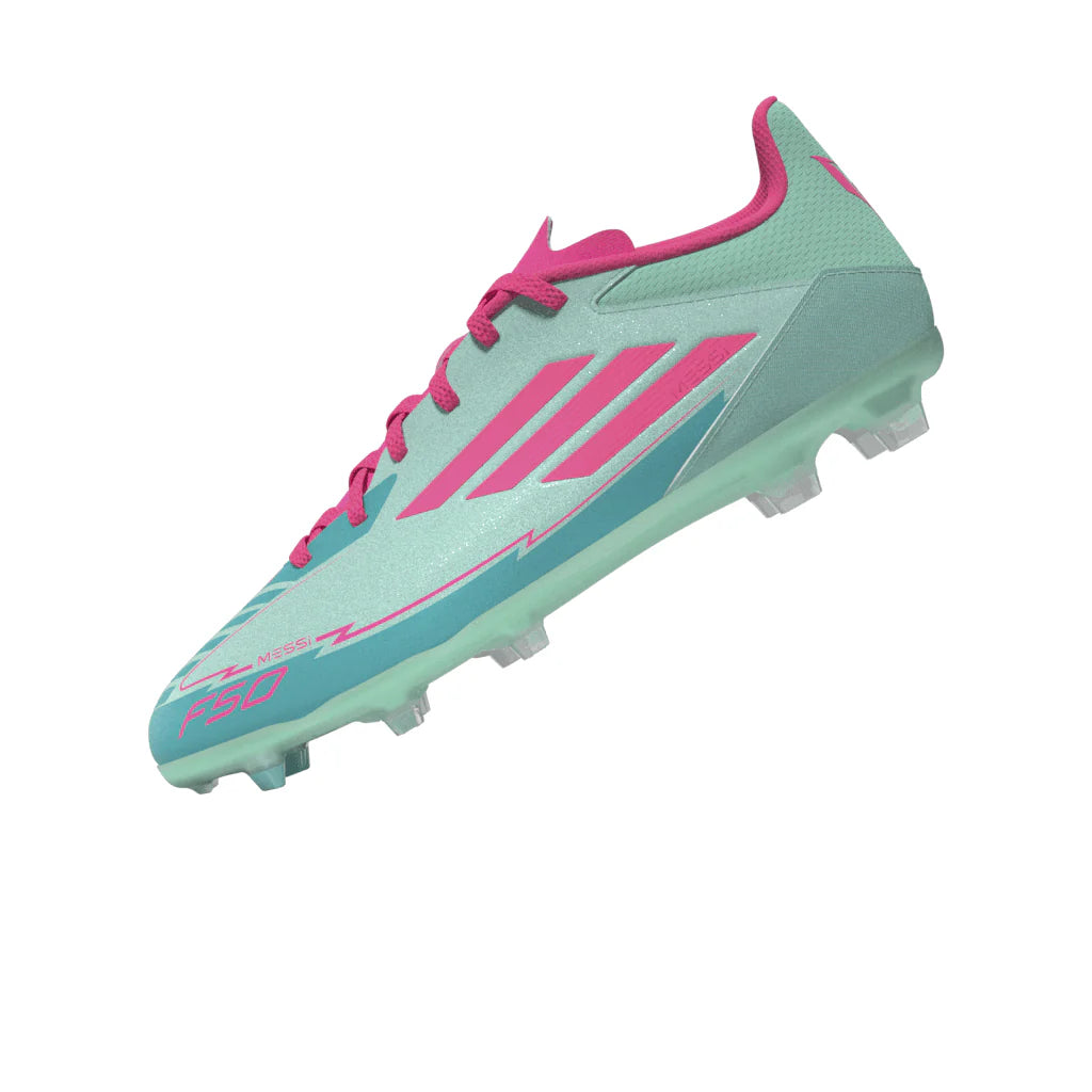 adidas F50 League Messi Firm Multi Ground Boots Junior Flash Aqua Lucid Pink Lucid Cyan