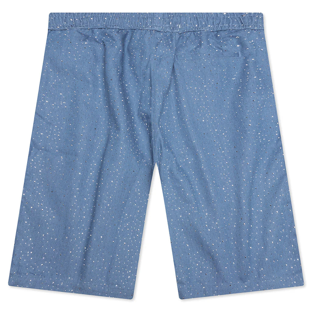 Glitter Baggy Denim Shorts Light Indigo