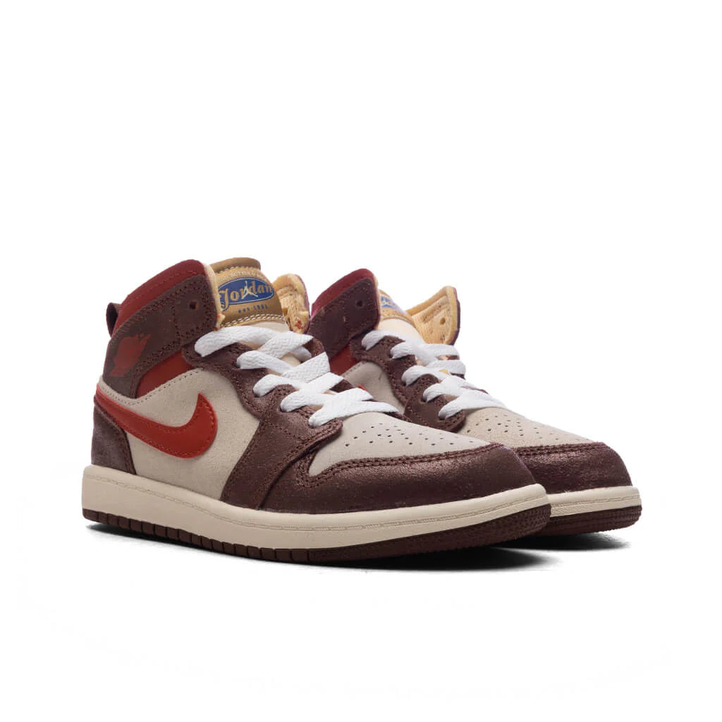 Jordan 1 Mid SE PS Coconut Milk Varsity Red Dark Pony
