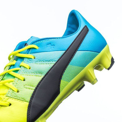 PUMA Evopower 13 LT FG Firm Ground Soccer Cleats Safety Yellow Black Atomic Blue