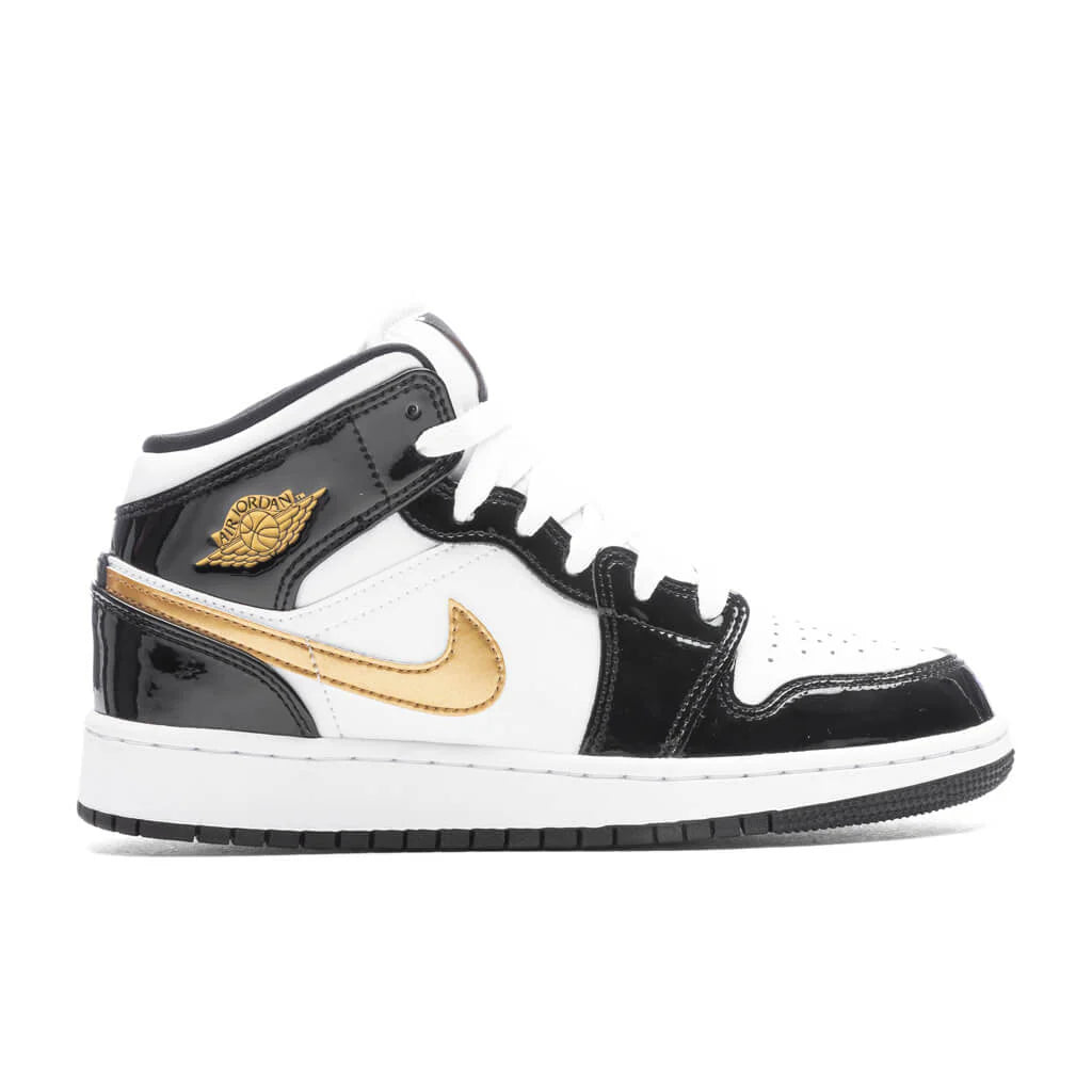 Air Jordan 1 Mid SE GS Black Gold Black Metallic Gold White