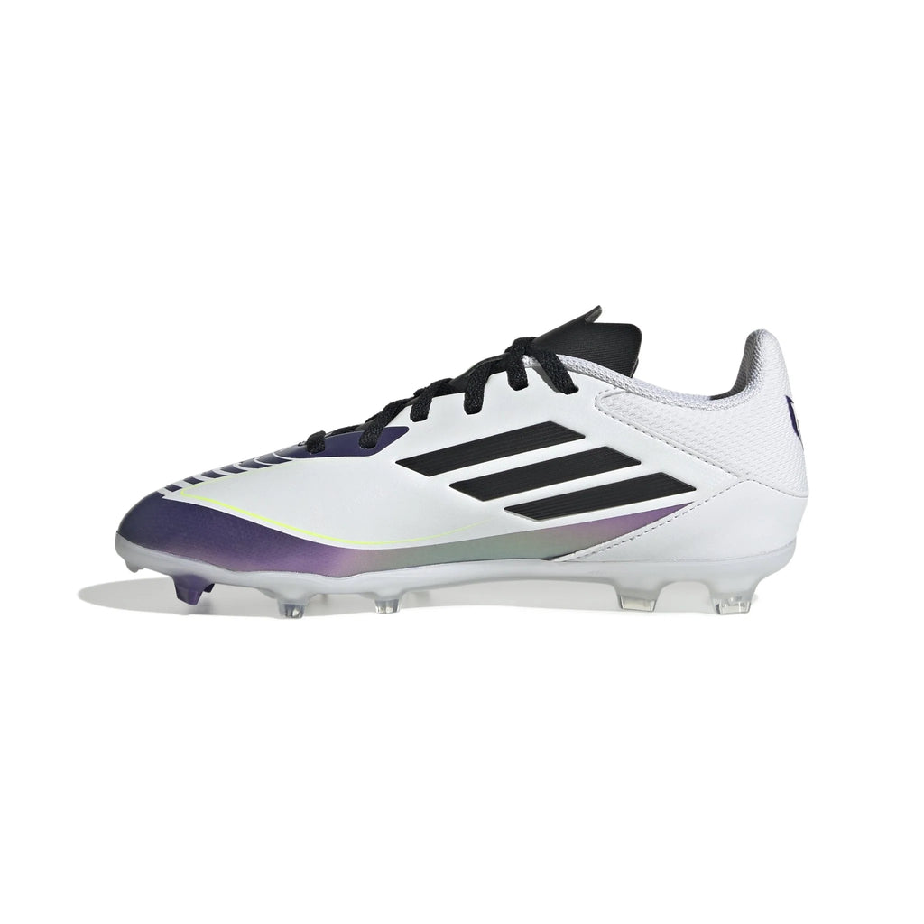 adidas Kids F50 League FG MG Messi Multi Ground Soccer Cleats White Black Purple