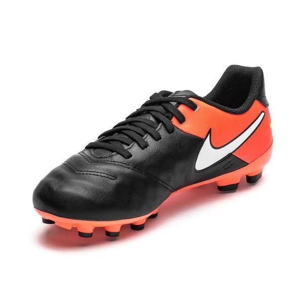 Nike Tiempo Genio II Leather FG Firm Groun Soccer Cleats Black White Orange