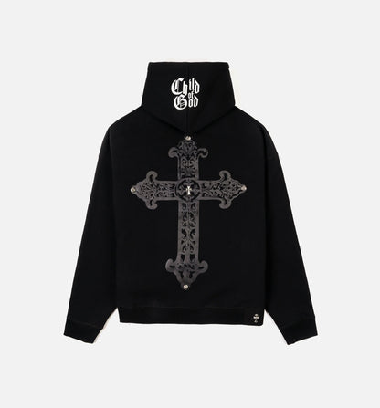 Biblical All Over Print Washed Mens Hoodie Black White