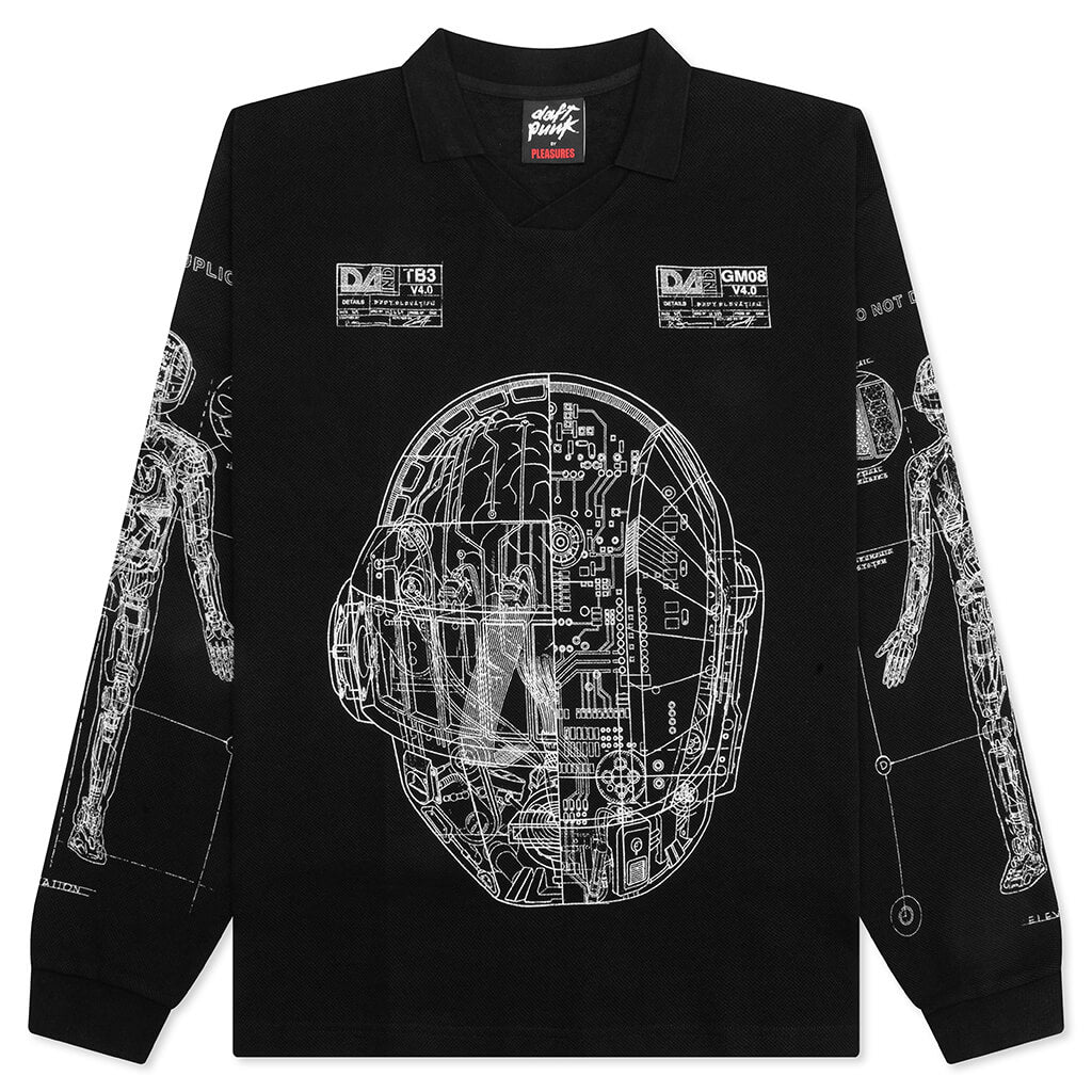 Schematic Long Sleeve Polo Black