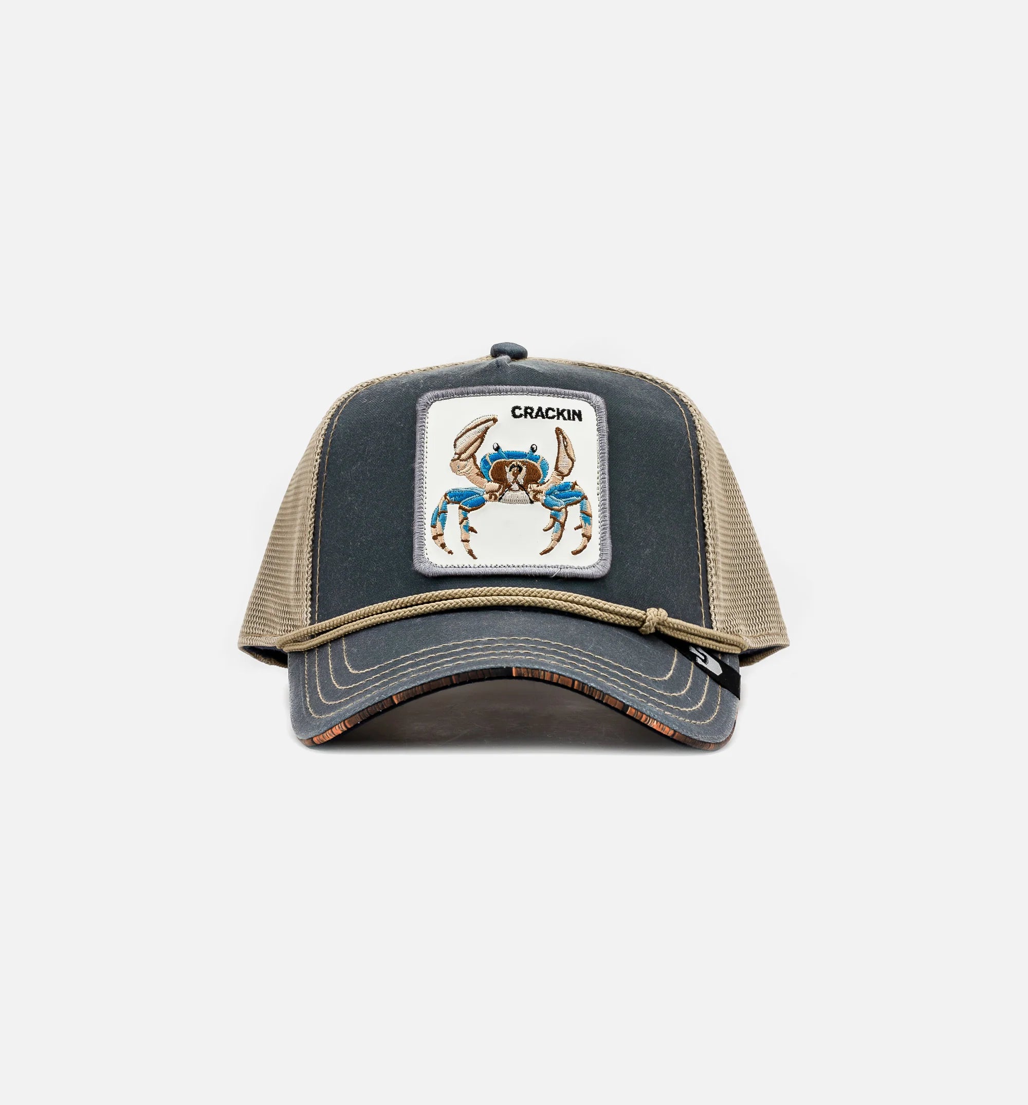 Wuz Crackin Trucker Mens Hat Slate Beige