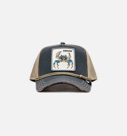 Wuz Crackin Trucker Mens Hat Slate Beige