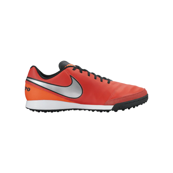 Nike Tiempo Genio Leather II TF Turf Soccer Cleats Light Crimson Metallic Silver