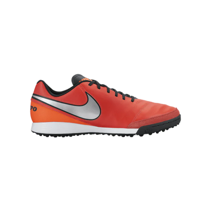 Nike Tiempo Genio Leather II TF Turf Soccer Cleats Light Crimson Metallic Silver